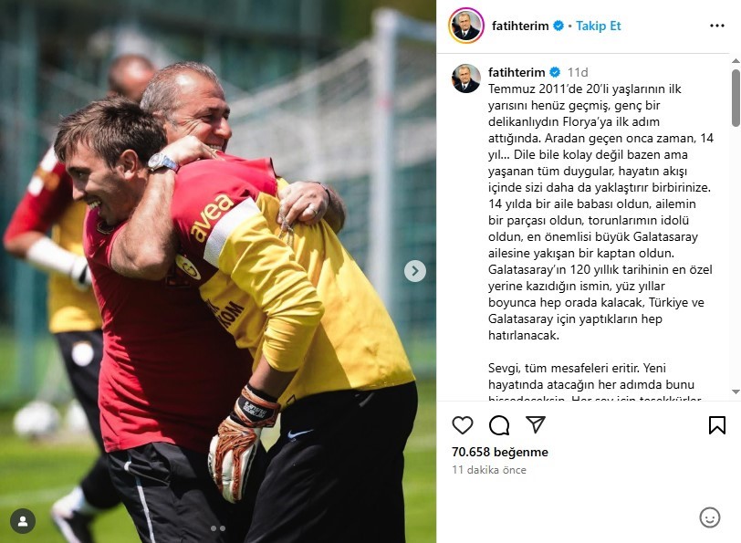Teknik Direktör Fatih Terim, Galatasaray’ın 14 yıldır kalesini koruyan ve