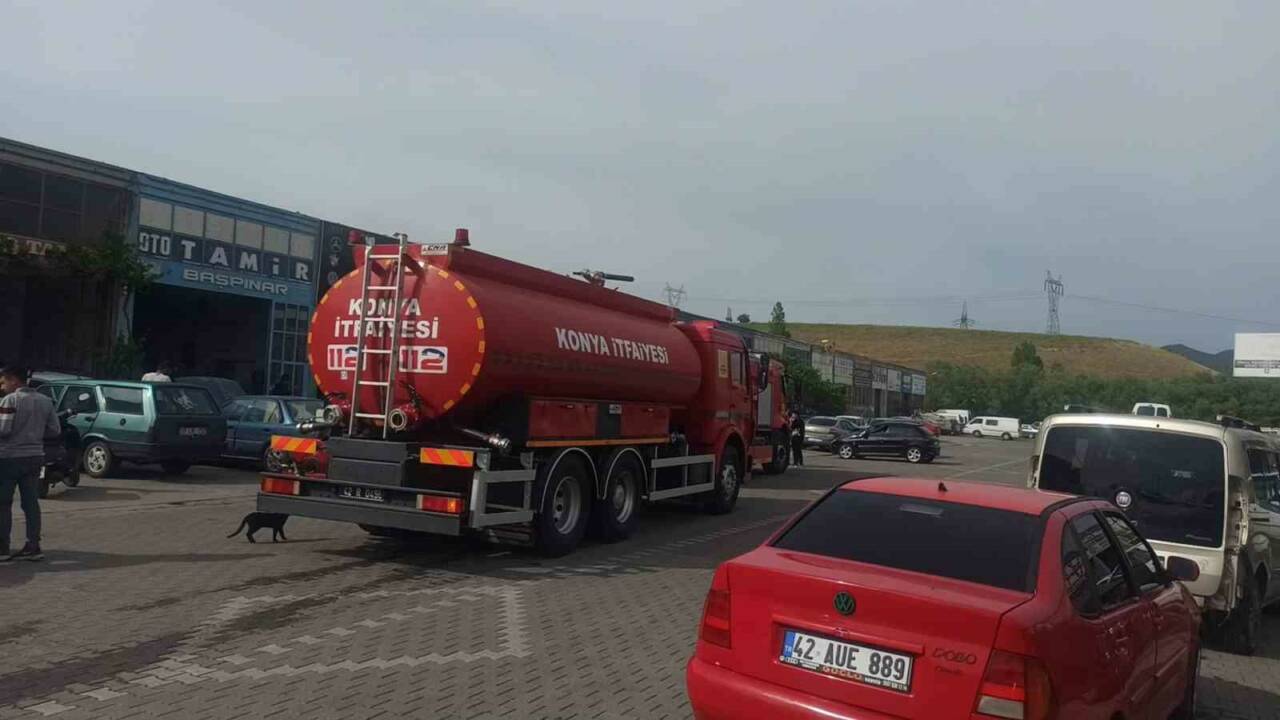 Konya’nın Seydişehir ilçesinde bir oto tamirhanesinde çıkan yangın paniğe neden