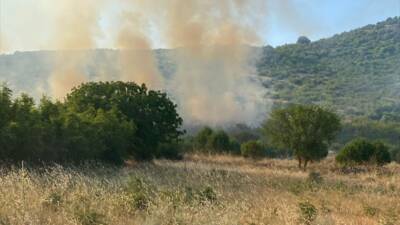 BALIKESİR (AA) – Balıkesir’in Sındırgı ilçesinde tarım arazisinde çıkan yangın,