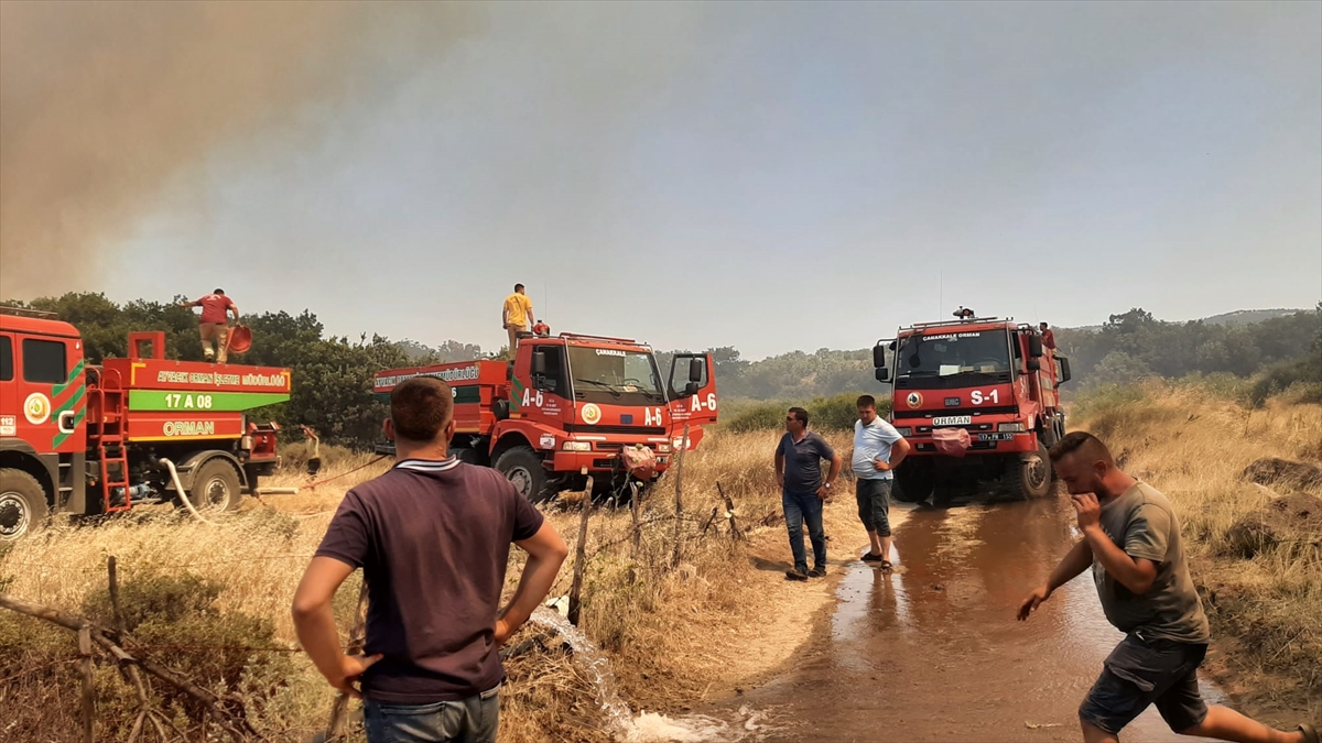 ÇANAKKALE (AA) – Çanakkale tarım arazisinde çıkan yangına havadan ve