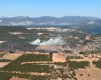 Aydın’ın Didim ilçesinde makilik alanda çıkan yangın havadan ve karadan