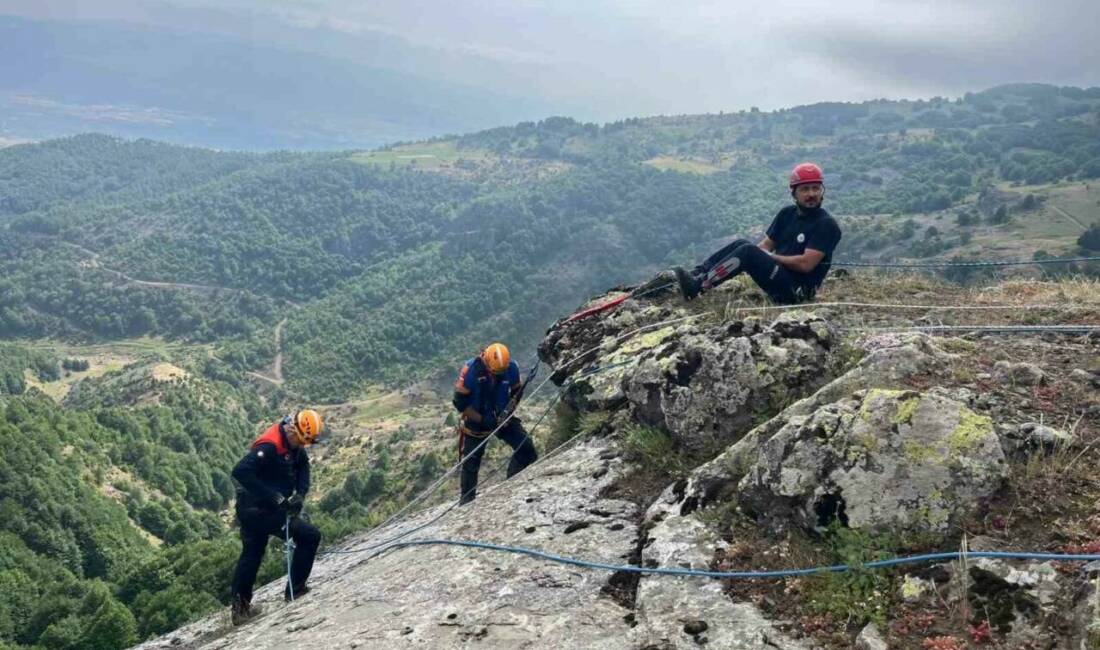 Tokat’ın Niksar ilçesine bağlı Serenli beldesinde kayalık alanda mahsur kalan
