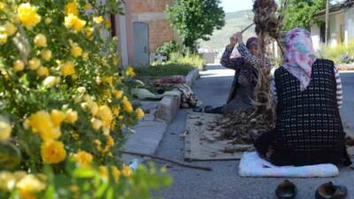 Bayburtlu kadınlar, yaz aylarının gelmesiyle birlikte geleneksel yün çırpma mesaisine