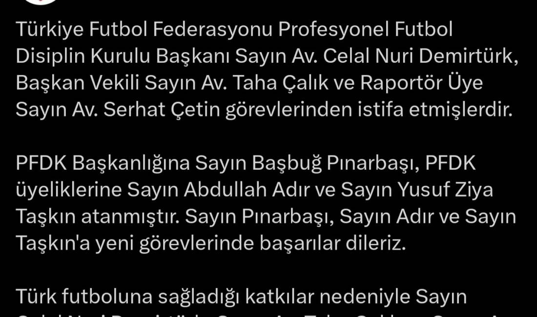 Türkiye Futbol Federasyonu’nun (TFF) sosyal medya hesabından yapılan paylaşımda, Profesyonel
