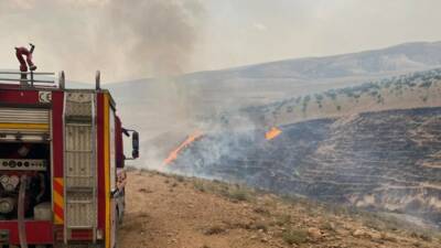 Şanlıurfa’nın Birecik ilçesinde çıkan orman yangınına ekiplerin havadan ve karadan