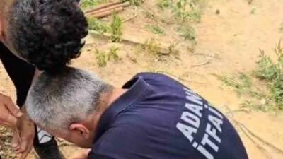 Adana Kozan’da su borusuna düşen yavru kedi, ekiplerin çalışmasıyla kurtarıldı.