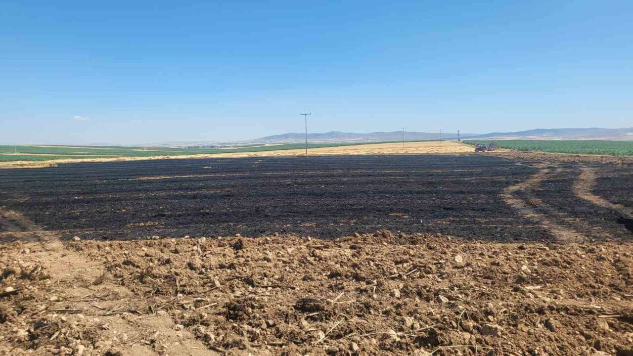 Eskişehir’de buğday hasadı sonrasında 40 dönümlük tarım arazisinde yangın çıktı.