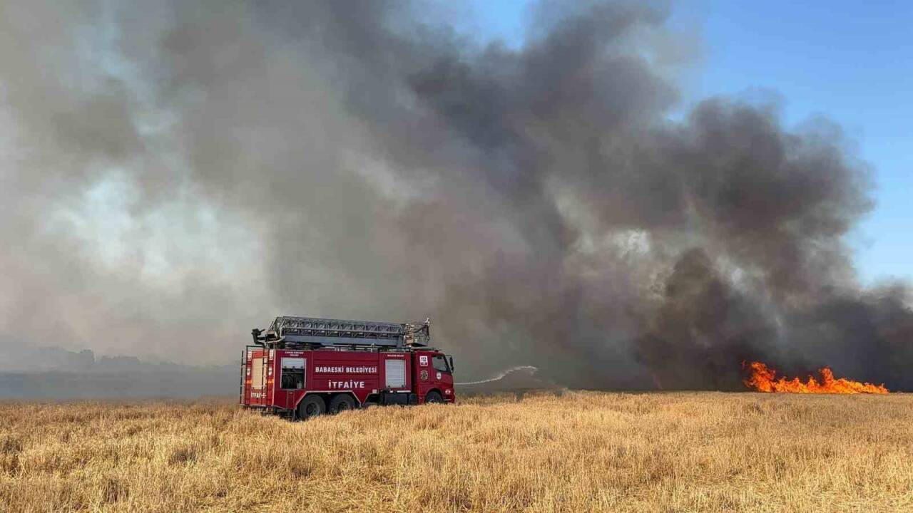 Kırklareli’nin Babaeski ilçesinde tarım arazisinde başlayıp askeri bölgeye sıçrayan yangın,