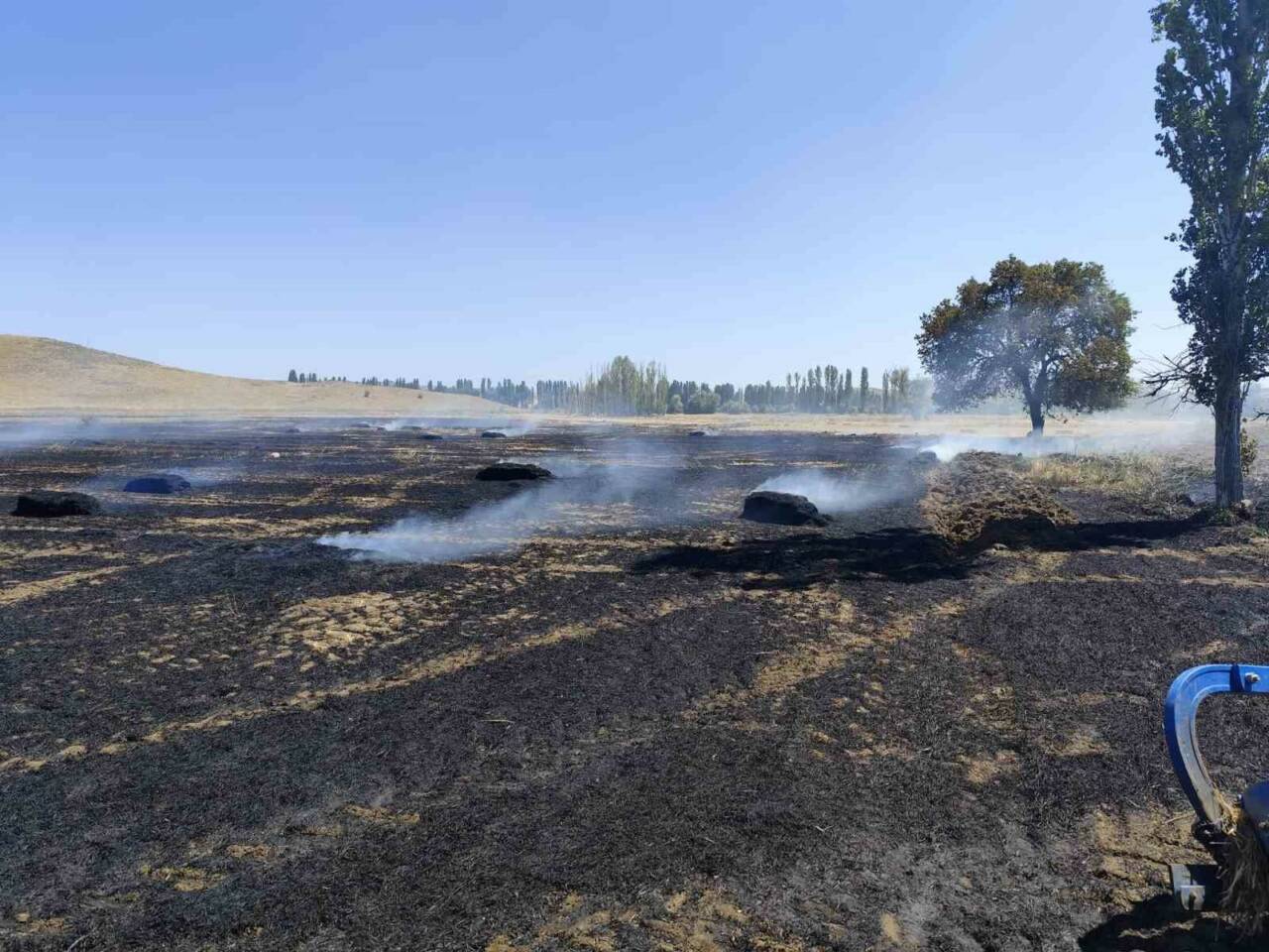 Çorum’un Sungurlu ilçesine bağlı Yörüklü köyünde bir tarlada çıkan yangında