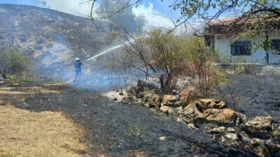 Çorum’un Alaca ilçesine otluk alanda çıkan yangın, itfaiye ekiplerinin müdahalesiyle