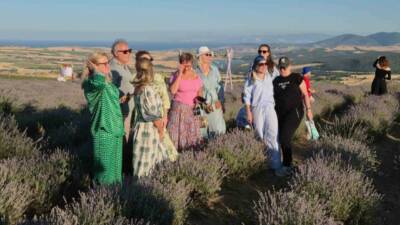 Tekirdağ’ın Süleymanpaşa ilçesindeki mor lavanta tarlaları, Rusya’dan gelen turistlerin ilgisini