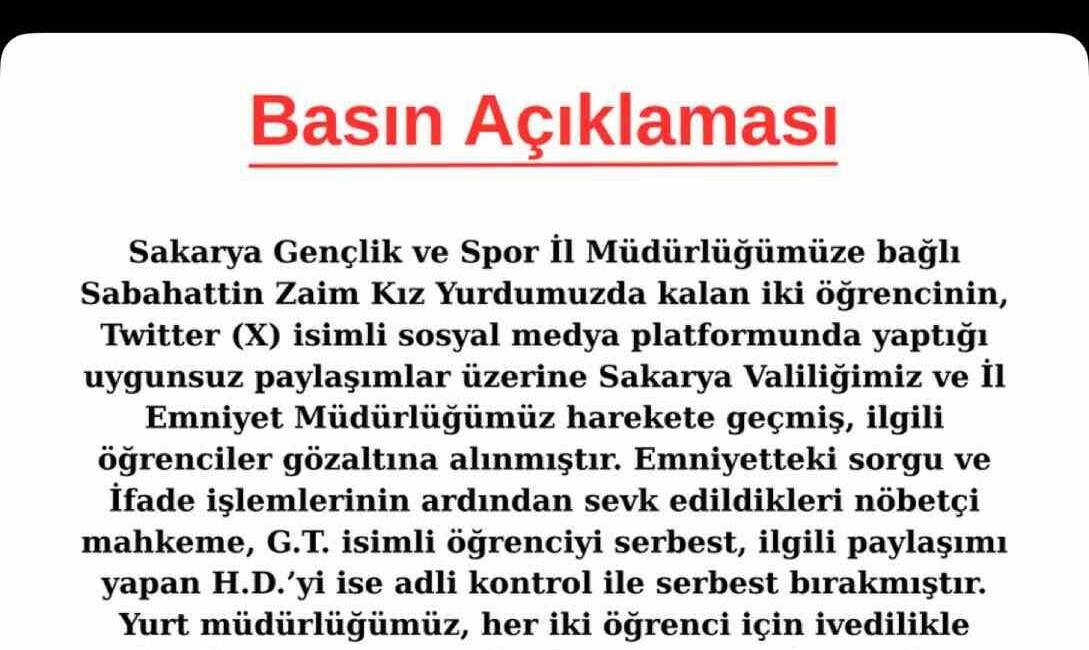 Sakarya’da kız öğrenci yurdunda pornografik film açarak sosyal medyada paylaşan