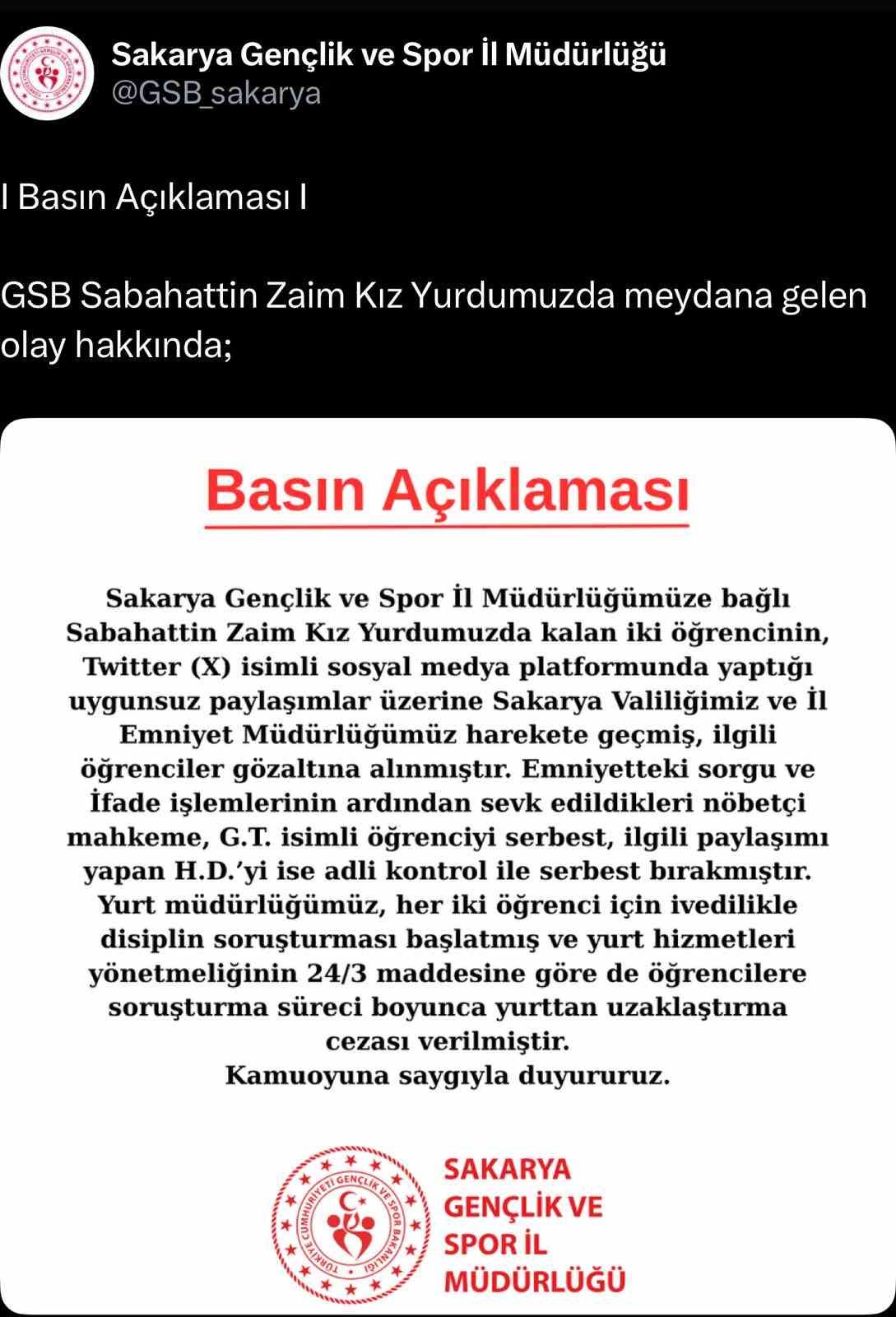 Sakarya’da kız öğrenci yurdunda pornografik film açarak sosyal medyada paylaşan