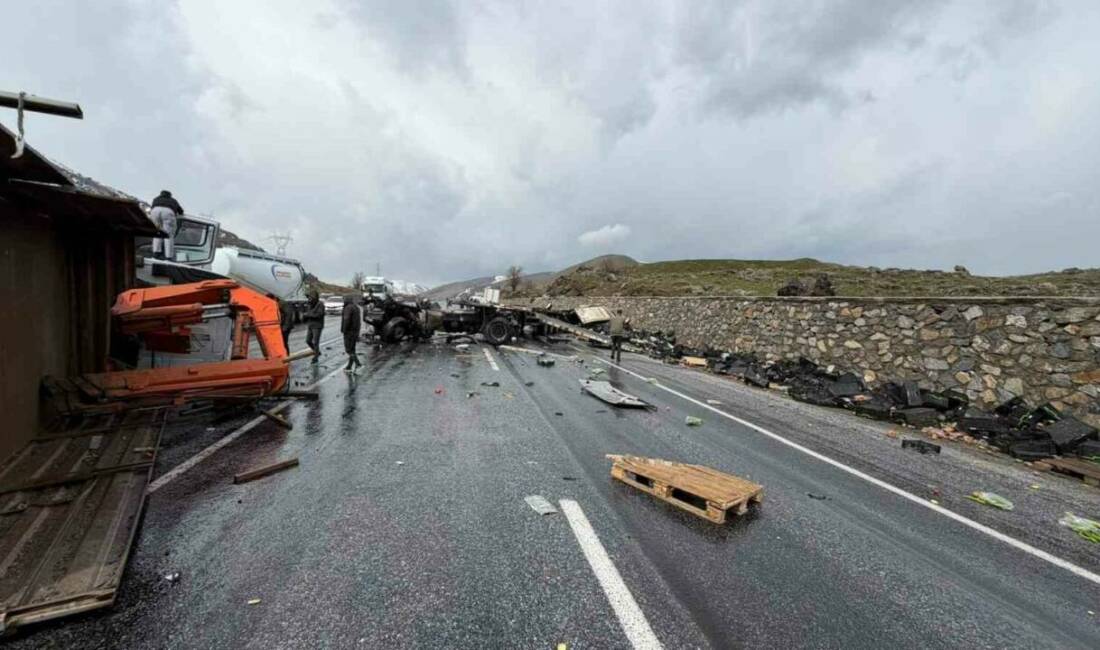 Bitlis-Van karayolunda Karayollarına ait iş makinesi ile sebze yüklü tırın