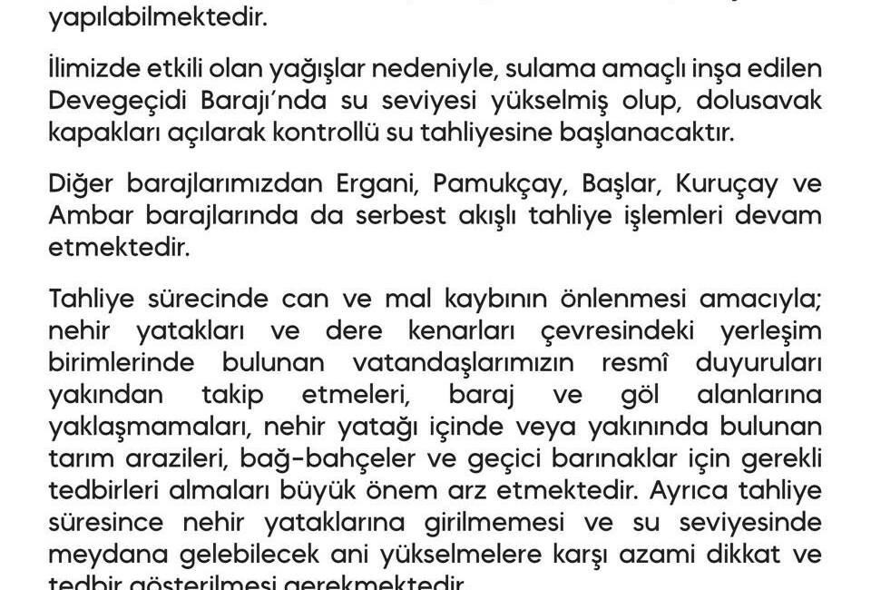 Diyarbakır’da Devegeçidi Barajı’nda kontrollü su tahliyesi başlatılırken, Ergani, Pamukçay, Başlar,