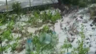 Hatay’da sabahın ilk ışıklarıyla etkili olan dolu yağışı çevreyi beyaza