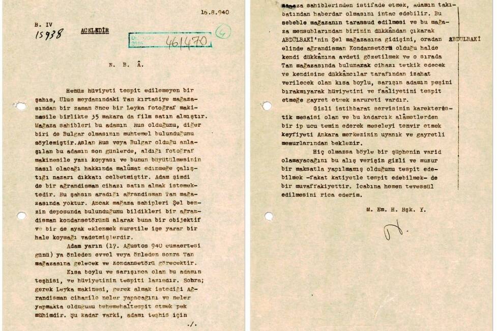 Milli İstihbarat Teşkilatı (MİT) resmi sitesi üzerinden 1940 yılına ait